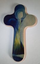 Holzkreuz Engel - profiliert blau